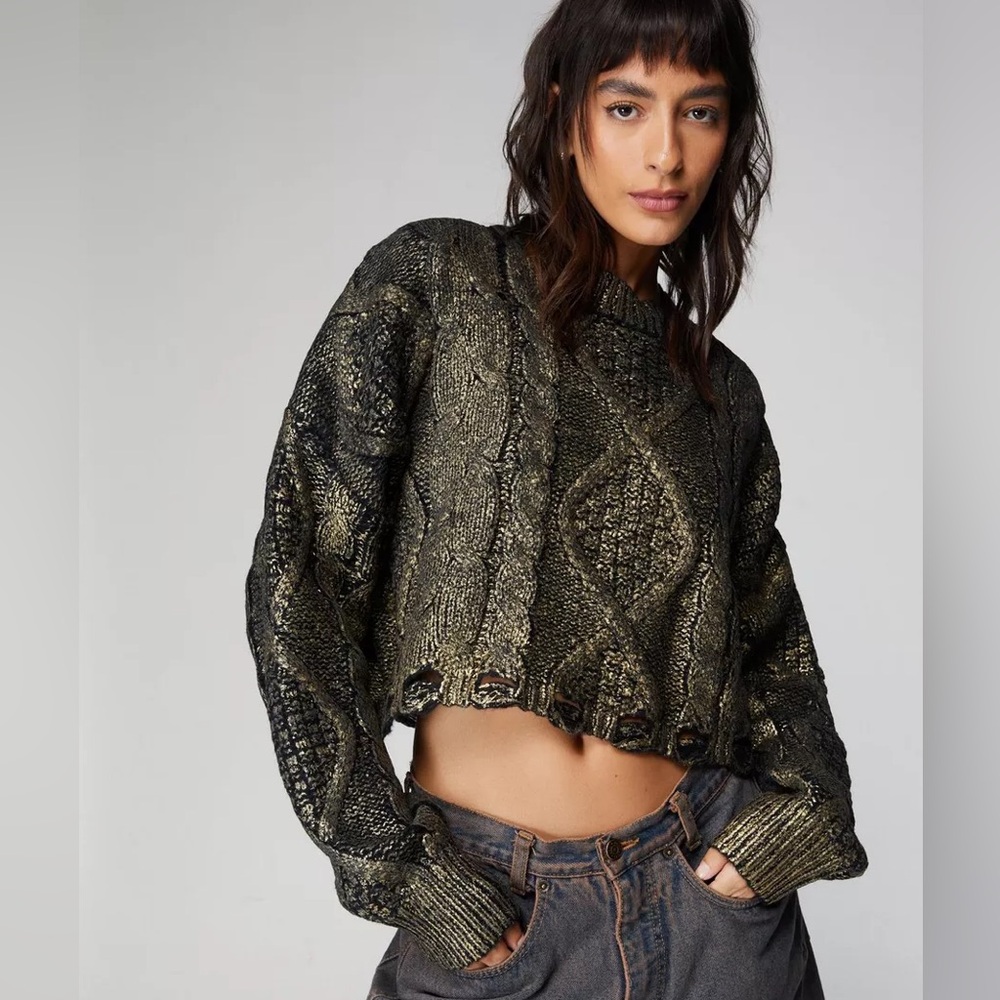 Nasty Gal Metallic Cable Knit Sweater
